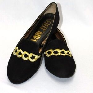 Sam & Libby Black Suede w/Gold Embroidery Flats